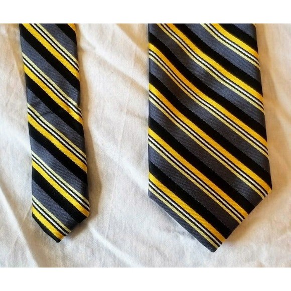 JF J. Ferrar Striped Black Yellow Grey Polyester Tie - Picture 1 of 8